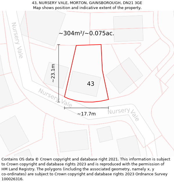 43, NURSERY VALE, MORTON, GAINSBOROUGH, DN21 3GE: Plot and title map