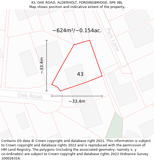 43, OAK ROAD, ALDERHOLT, FORDINGBRIDGE, SP6 3BL: Plot and title map