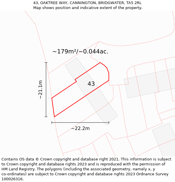 43, OAKTREE WAY, CANNINGTON, BRIDGWATER, TA5 2RL: Plot and title map