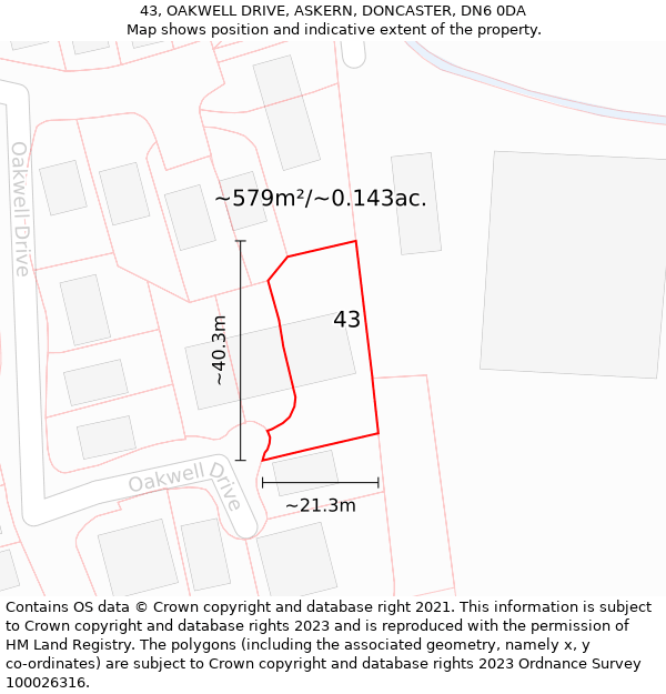 43, OAKWELL DRIVE, ASKERN, DONCASTER, DN6 0DA: Plot and title map