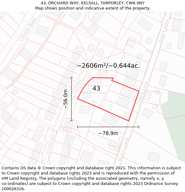 43, ORCHARD WAY, KELSALL, TARPORLEY, CW6 0NY: Plot and title map