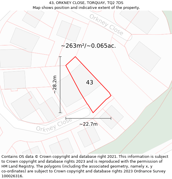 43, ORKNEY CLOSE, TORQUAY, TQ2 7DS: Plot and title map