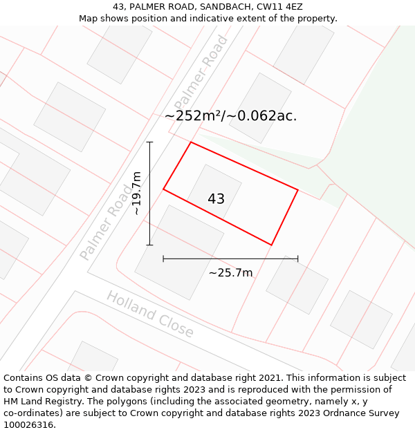 43, PALMER ROAD, SANDBACH, CW11 4EZ: Plot and title map