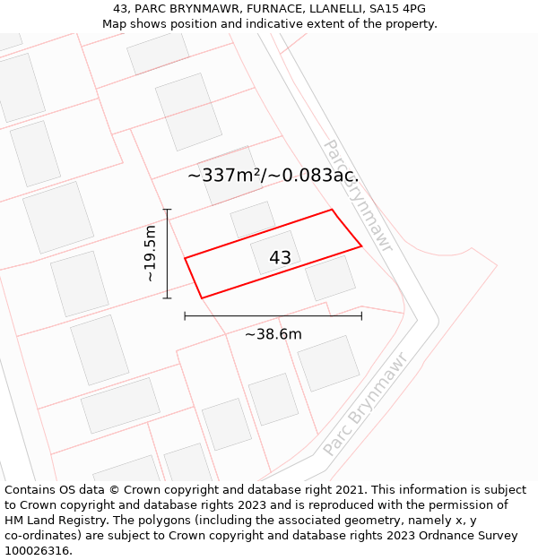 43, PARC BRYNMAWR, FURNACE, LLANELLI, SA15 4PG: Plot and title map