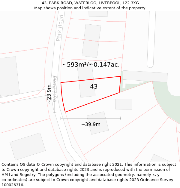 43, PARK ROAD, WATERLOO, LIVERPOOL, L22 3XG: Plot and title map