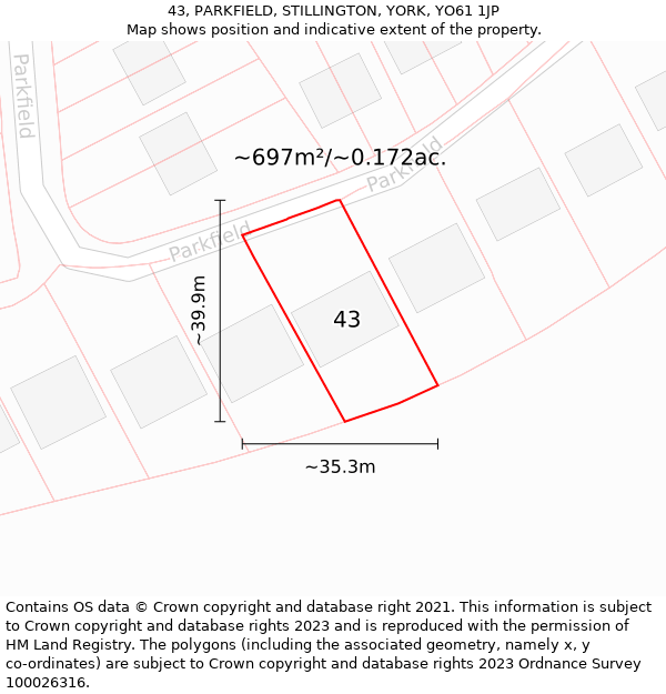 43, PARKFIELD, STILLINGTON, YORK, YO61 1JP: Plot and title map