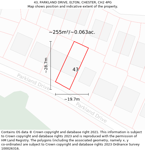 43, PARKLAND DRIVE, ELTON, CHESTER, CH2 4PG: Plot and title map