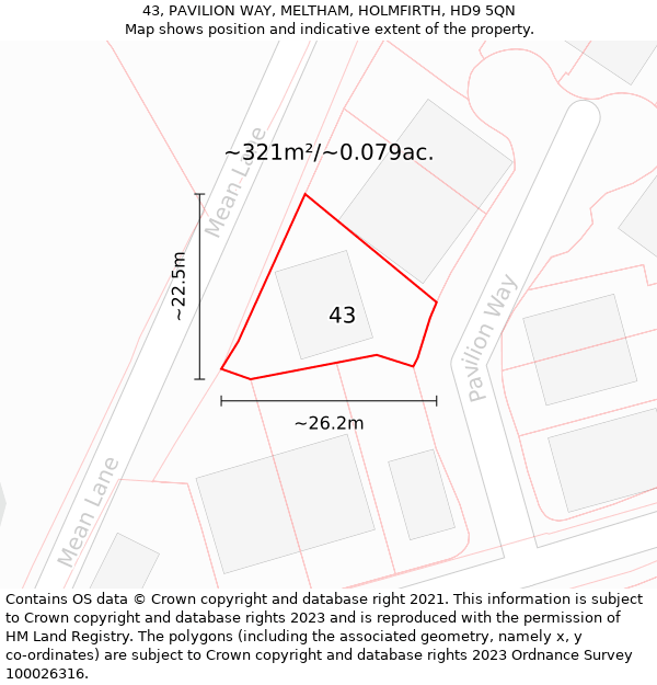 43, PAVILION WAY, MELTHAM, HOLMFIRTH, HD9 5QN: Plot and title map