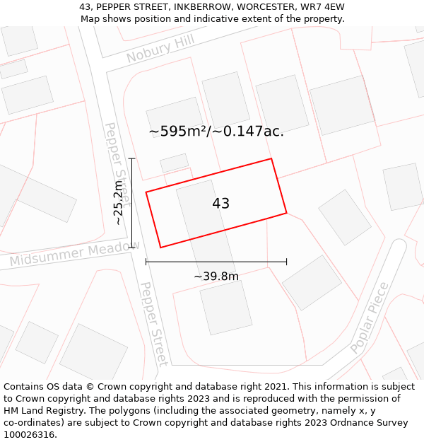 43, PEPPER STREET, INKBERROW, WORCESTER, WR7 4EW: Plot and title map