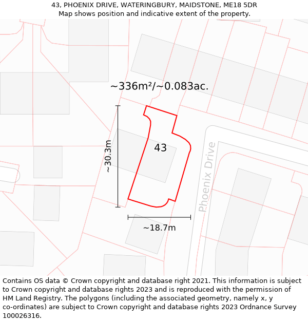 43, PHOENIX DRIVE, WATERINGBURY, MAIDSTONE, ME18 5DR: Plot and title map