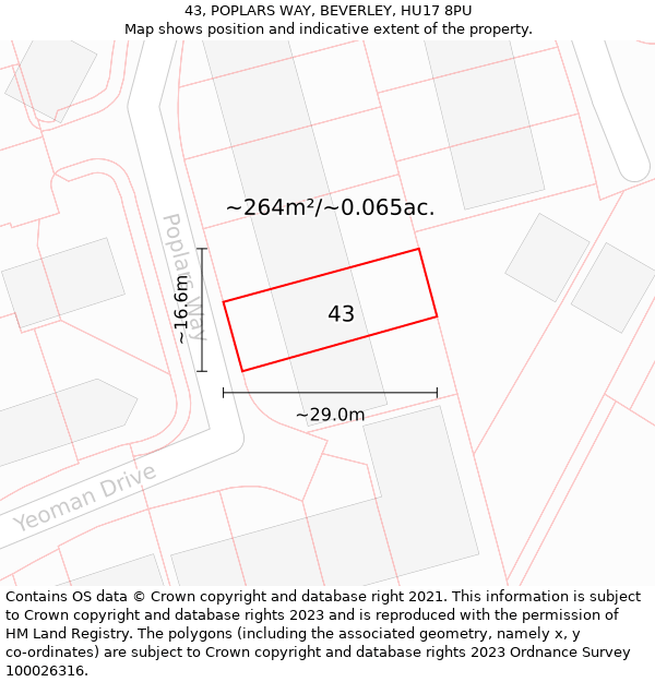 43, POPLARS WAY, BEVERLEY, HU17 8PU: Plot and title map