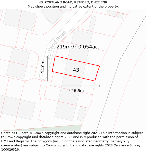 43, PORTLAND ROAD, RETFORD, DN22 7NR: Plot and title map