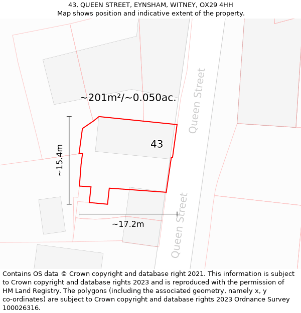 43, QUEEN STREET, EYNSHAM, WITNEY, OX29 4HH: Plot and title map