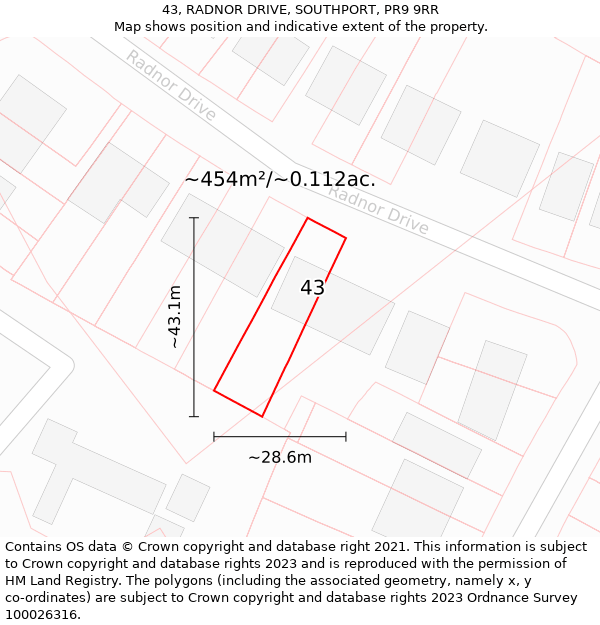 43, RADNOR DRIVE, SOUTHPORT, PR9 9RR: Plot and title map