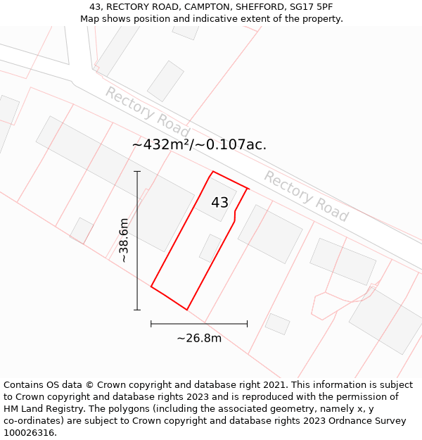 43, RECTORY ROAD, CAMPTON, SHEFFORD, SG17 5PF: Plot and title map