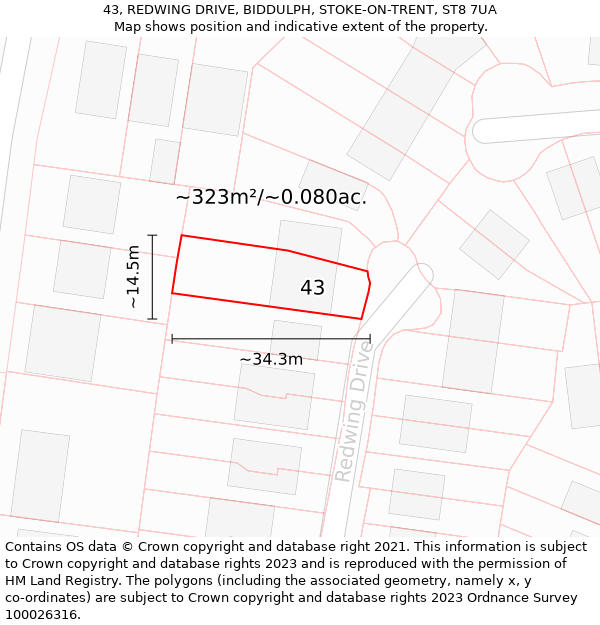 43, REDWING DRIVE, BIDDULPH, STOKE-ON-TRENT, ST8 7UA: Plot and title map