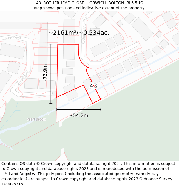 43, ROTHERHEAD CLOSE, HORWICH, BOLTON, BL6 5UG: Plot and title map