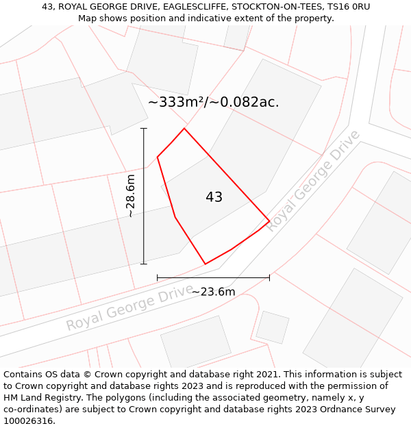 43, ROYAL GEORGE DRIVE, EAGLESCLIFFE, STOCKTON-ON-TEES, TS16 0RU: Plot and title map