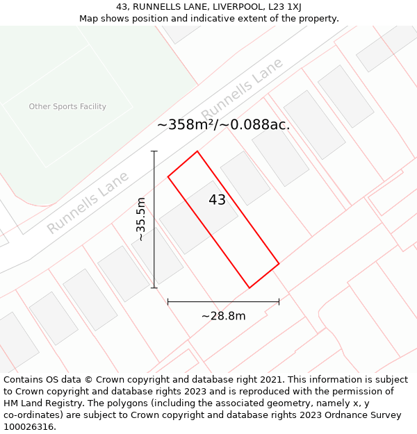 43, RUNNELLS LANE, LIVERPOOL, L23 1XJ: Plot and title map