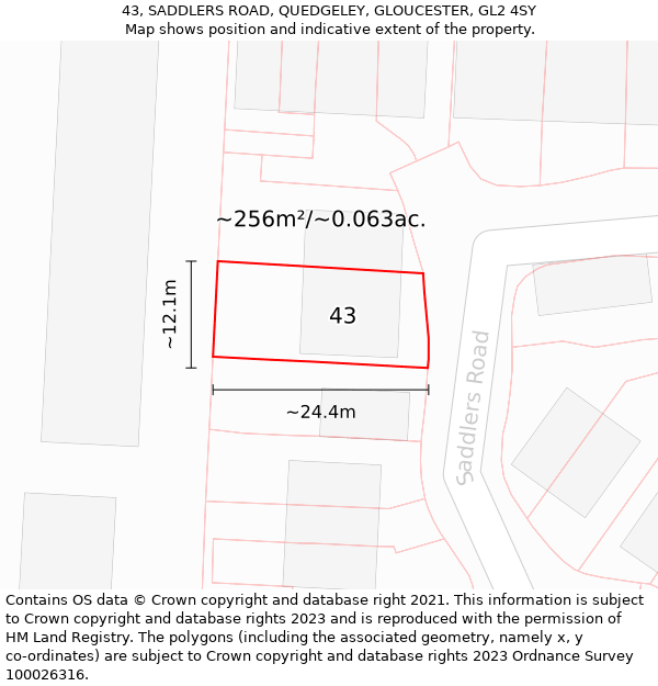 43, SADDLERS ROAD, QUEDGELEY, GLOUCESTER, GL2 4SY: Plot and title map