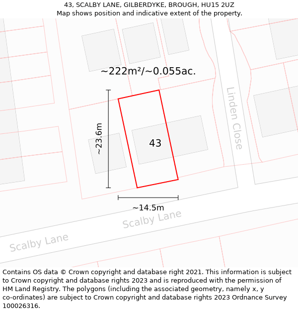 43, SCALBY LANE, GILBERDYKE, BROUGH, HU15 2UZ: Plot and title map