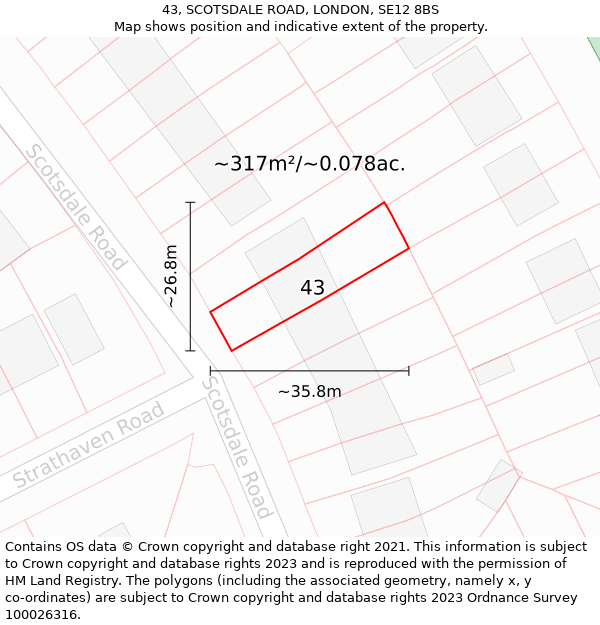 43, SCOTSDALE ROAD, LONDON, SE12 8BS: Plot and title map
