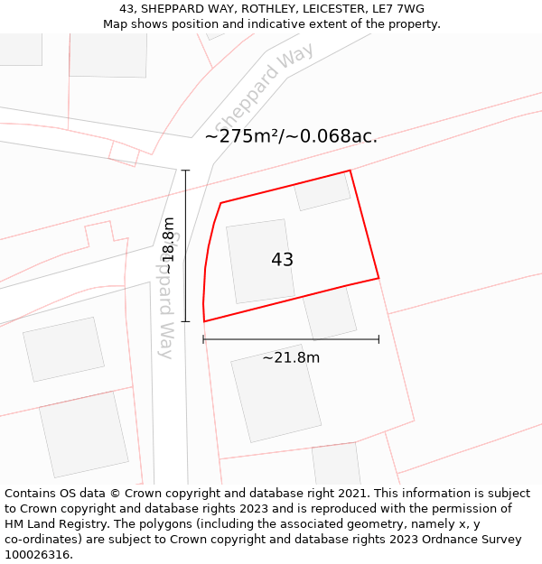 43, SHEPPARD WAY, ROTHLEY, LEICESTER, LE7 7WG: Plot and title map