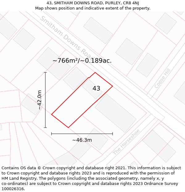 43, SMITHAM DOWNS ROAD, PURLEY, CR8 4NJ: Plot and title map