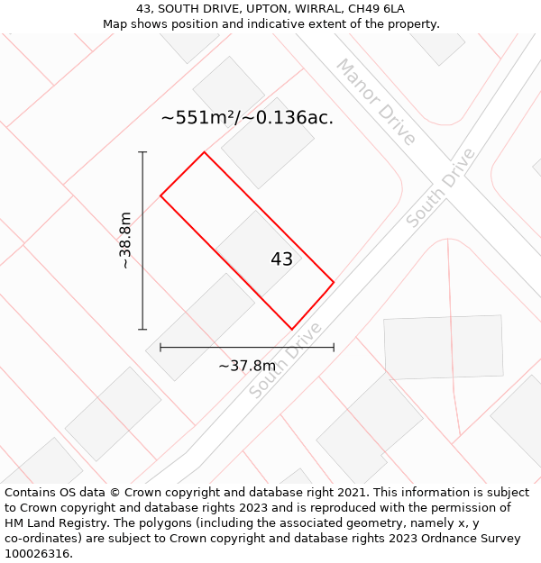 43, SOUTH DRIVE, UPTON, WIRRAL, CH49 6LA: Plot and title map