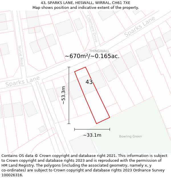 43, SPARKS LANE, HESWALL, WIRRAL, CH61 7XE: Plot and title map