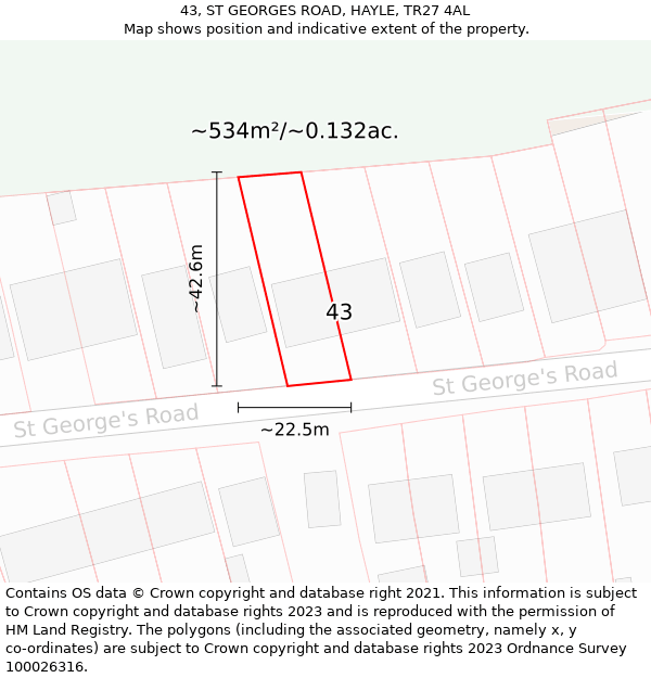 43, ST GEORGES ROAD, HAYLE, TR27 4AL: Plot and title map