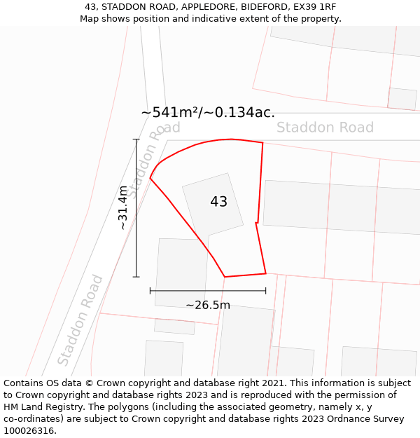 43, STADDON ROAD, APPLEDORE, BIDEFORD, EX39 1RF: Plot and title map