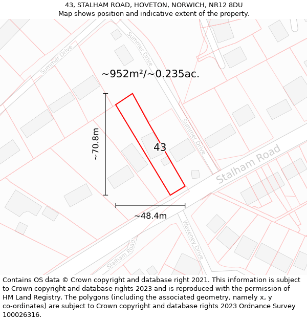 43, STALHAM ROAD, HOVETON, NORWICH, NR12 8DU: Plot and title map