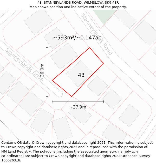 43, STANNEYLANDS ROAD, WILMSLOW, SK9 4ER: Plot and title map