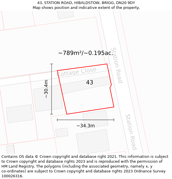 43, STATION ROAD, HIBALDSTOW, BRIGG, DN20 9DY: Plot and title map