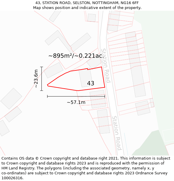 43, STATION ROAD, SELSTON, NOTTINGHAM, NG16 6FF: Plot and title map