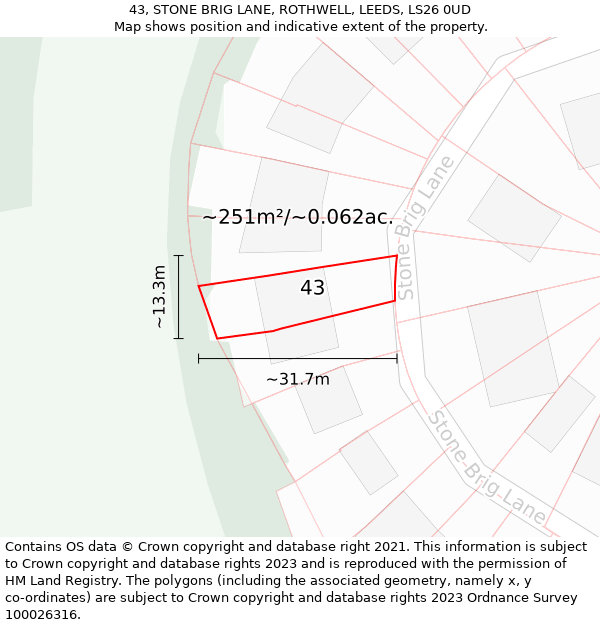 43, STONE BRIG LANE, ROTHWELL, LEEDS, LS26 0UD: Plot and title map