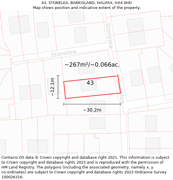 43, STONELEA, BARKISLAND, HALIFAX, HX4 0HD: Plot and title map