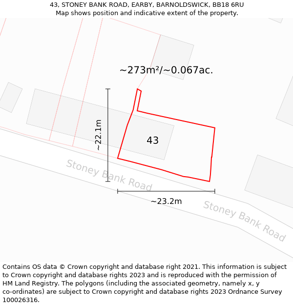 43, STONEY BANK ROAD, EARBY, BARNOLDSWICK, BB18 6RU: Plot and title map