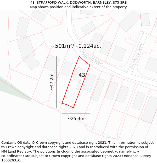 43, STRAFFORD WALK, DODWORTH, BARNSLEY, S75 3RB: Plot and title map