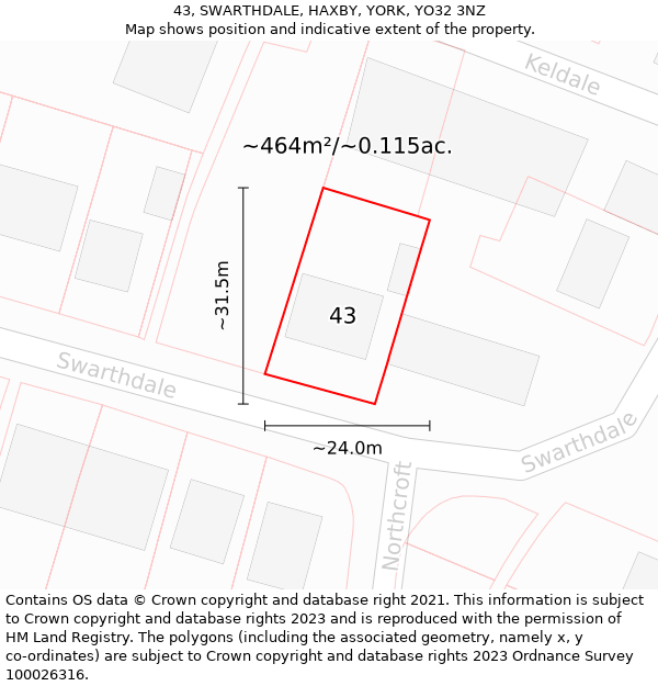 43, SWARTHDALE, HAXBY, YORK, YO32 3NZ: Plot and title map