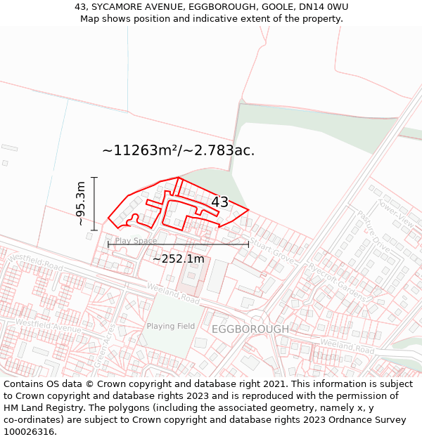 43, SYCAMORE AVENUE, EGGBOROUGH, GOOLE, DN14 0WU: Plot and title map