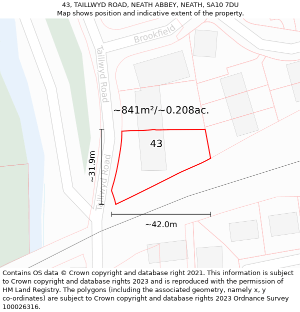 43, TAILLWYD ROAD, NEATH ABBEY, NEATH, SA10 7DU: Plot and title map