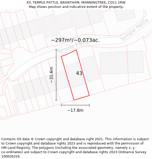 43, TEMPLE PATTLE, BRANTHAM, MANNINGTREE, CO11 1RW: Plot and title map