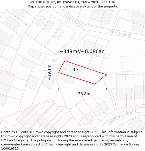 43, THE GULLET, POLESWORTH, TAMWORTH, B78 1HH: Plot and title map