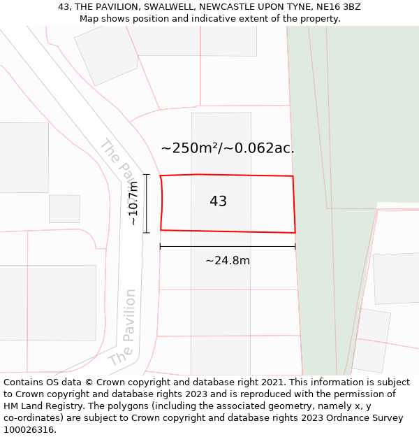 43, THE PAVILION, SWALWELL, NEWCASTLE UPON TYNE, NE16 3BZ: Plot and title map