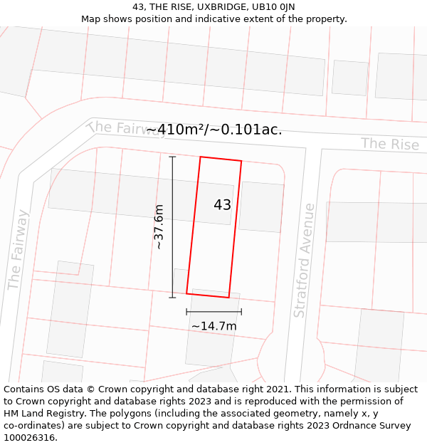 43, THE RISE, UXBRIDGE, UB10 0JN: Plot and title map