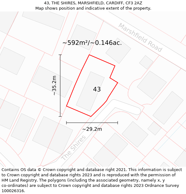 43, THE SHIRES, MARSHFIELD, CARDIFF, CF3 2AZ: Plot and title map