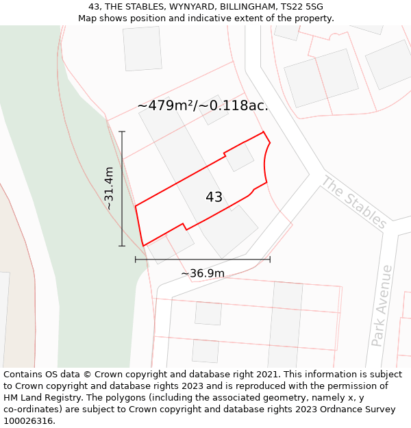 43, THE STABLES, WYNYARD, BILLINGHAM, TS22 5SG: Plot and title map