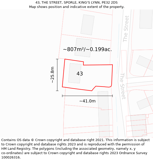 43, THE STREET, SPORLE, KING'S LYNN, PE32 2DS: Plot and title map